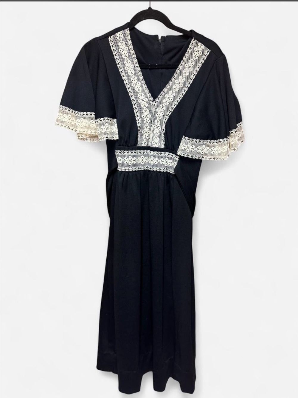 Vintage 1970’s Black Maxi Dress With Lace Trim
